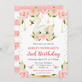 Vattenfärgad Elegant Blommigt Svan födelsedag Inbjudningar