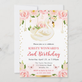 Vattenfärgad Elegant Blommigt Svan födelsedag Inbjudningar