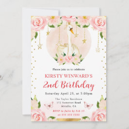 Vattenfärgad Elegant Blommigt Svan födelsedag Inbjudningar