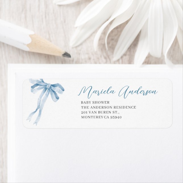 Vattenfärgad Elegant Bow Ribbon babydusch Returadress Etikett (Insitu)