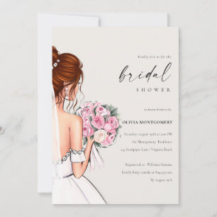 Vattenfärgad Elegant Bride Möhippa Gown Möhippa Inbjudningar
