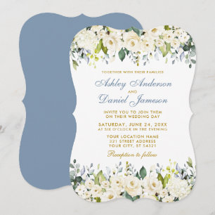 Vattenfärgad Elegant för vit Blommigt Dusty Blue B Inbjudningar