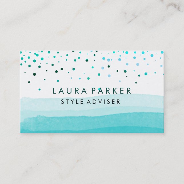 Vattenfärgad Elegant Glitter subtle SeaBlue Confet Visitkort (Framsida)