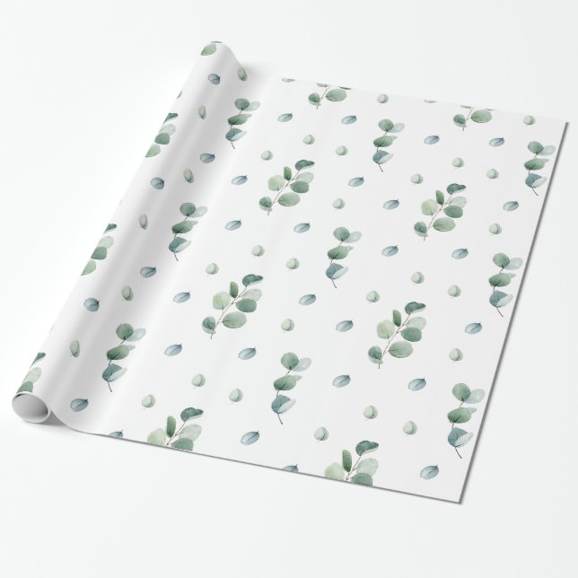 Vattenfärgad Elegant Greenery Eucalyptus Löv Presentpapper (Utrullad)