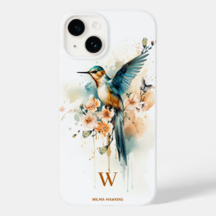 Vattenfärgad Elegant Hummingbird Monogram med Namn