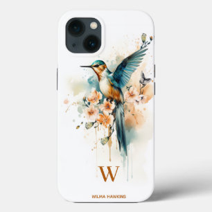 Vattenfärgad Elegant Hummingbird Monogram med Namn