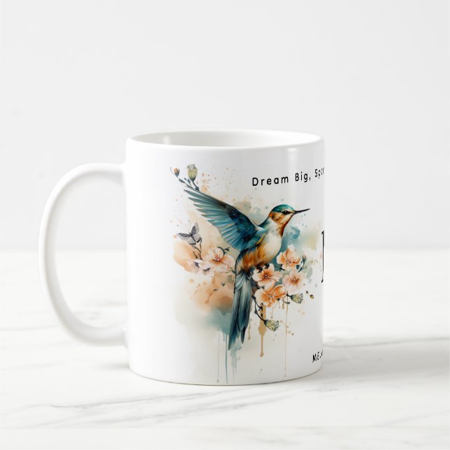 Vattenfärgad Elegant Hummingbird Monogram med Namn Kaffemugg (Vänster)