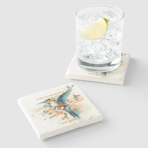 Vattenfärgad Elegant Hummingbird Monogram med Namn Stenunderlägg