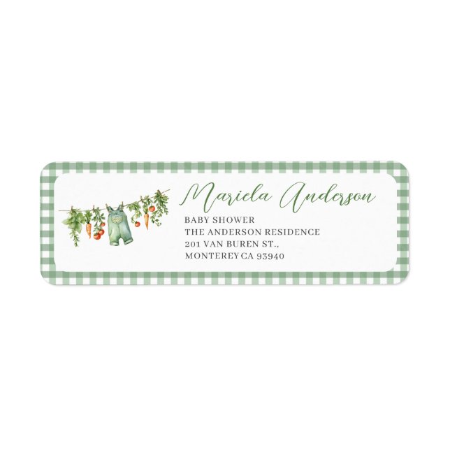 Vattenfärgad Elegant Lokalt odlad babydusch Returadress Etikett (Framsidan)