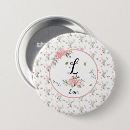 Vattenfärgad Elegant Rosa ros med Butterflies Knapp