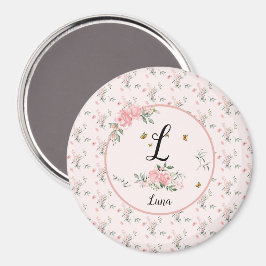 Vattenfärgad Elegant Rosa ros med Butterflies Magnet