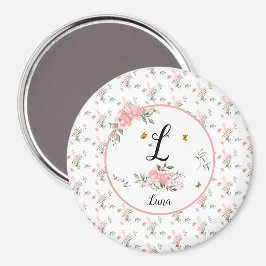 Vattenfärgad Elegant Rosa ros med Butterflies Magnet