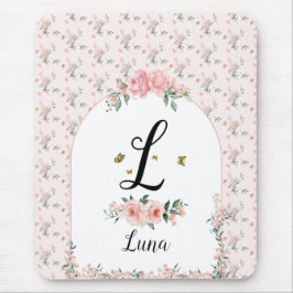 Vattenfärgad Elegant Rosa ros med Butterflies Musmatta