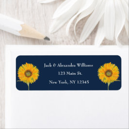 Vattenfärgad Elegant Solros Boho Autumn Navy Blue Returadress Etikett