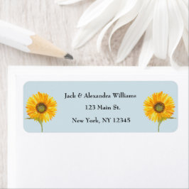 Vattenfärgad Elegant Solros Boho Dusty Blue Returadress Etikett