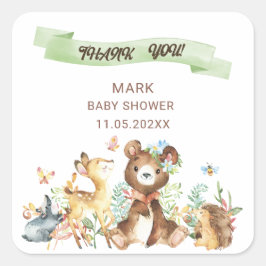 Vattenfärgad Elegant Woodland Animals Babyskor Fyrkantigt Klistermärke