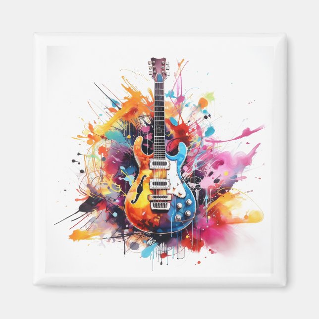 vattenfärgad elektrisk gitarr magnet (Framsidan)