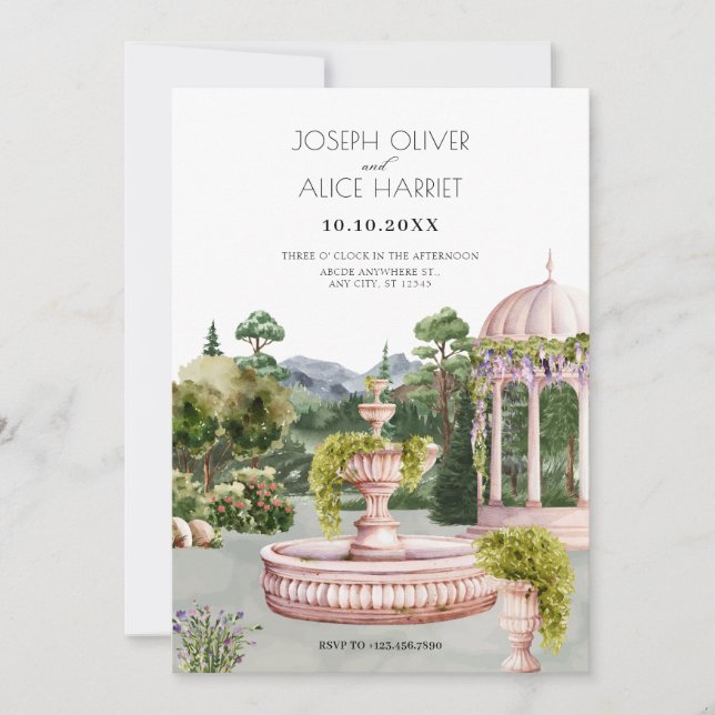 Vattenfärgad estetisk grönt elegant bröllop inbjudningar (Framsida)