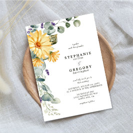 Vattenfärgad Eucalyptus Gult Blommigt Bröllop Inbjudningar