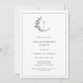 Vattenfärgad Eucalyptus Utandning Monogram Förlovn Inbjudningar