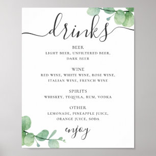Vattenfärgad eukalyptus. Alkoholdrycker bröllop pu Poster