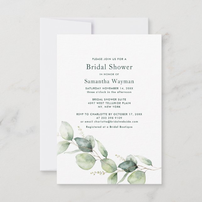 Vattenfärgad eukalyptus Botaniska Möhippa Inbjudningar (Framsida)