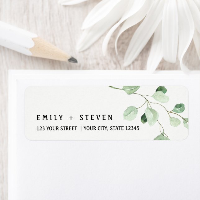 vattenfärgad eukalyptus decor returadress etikett (Insitu)