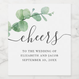 Vattenfärgad eukalyptus. Elegant-skript bröllop Vinflaska Etikett