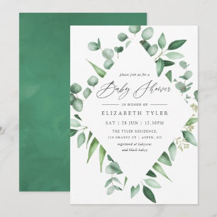 Vattenfärgad eukalyptus Greenery Baby Shower Inbjudningar