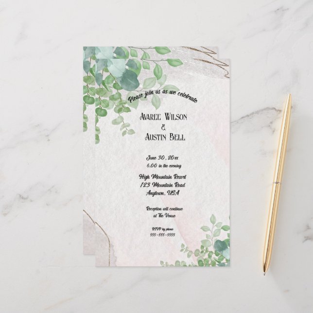 Vattenfärgad eukalyptus Löv i Guld Ram (Fram/Back In Situ)