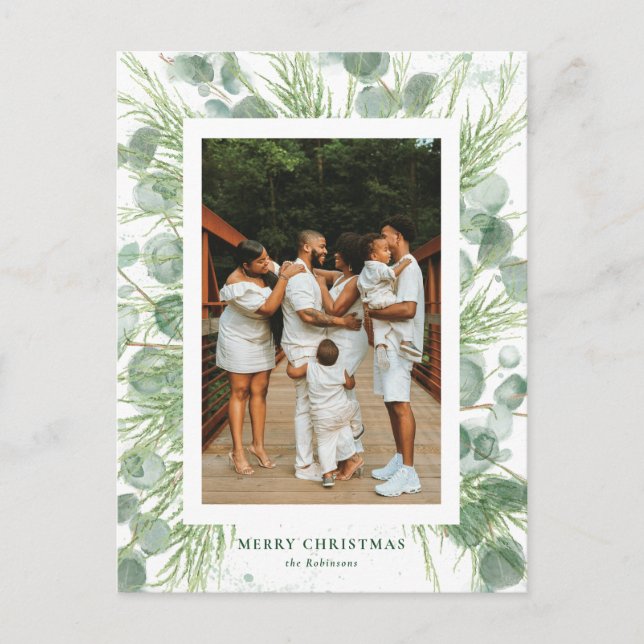 Vattenfärgad eukalyptus och Gräs julvykort Helg Vykort (Framsida)