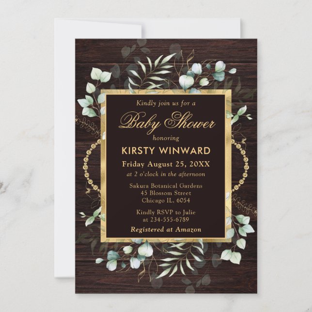 Vattenfärgad eukalyptus och Greenery Baby Shower Inbjudningar (Framsida)