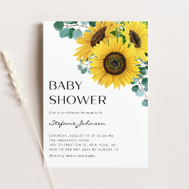 Vattenfärgad eukalyptus och Solblommor Baby Shower Inbjudningar