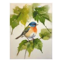 Vattenfärgad fågelbild - Handmålad