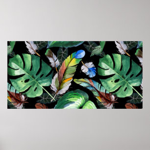 Vattenfärgad fågelfjäder mönster från vinge. Aquar Poster