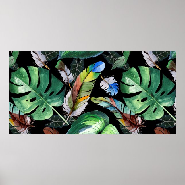 Vattenfärgad fågelfjäder mönster från vinge. Aquar Poster (Framsidan)