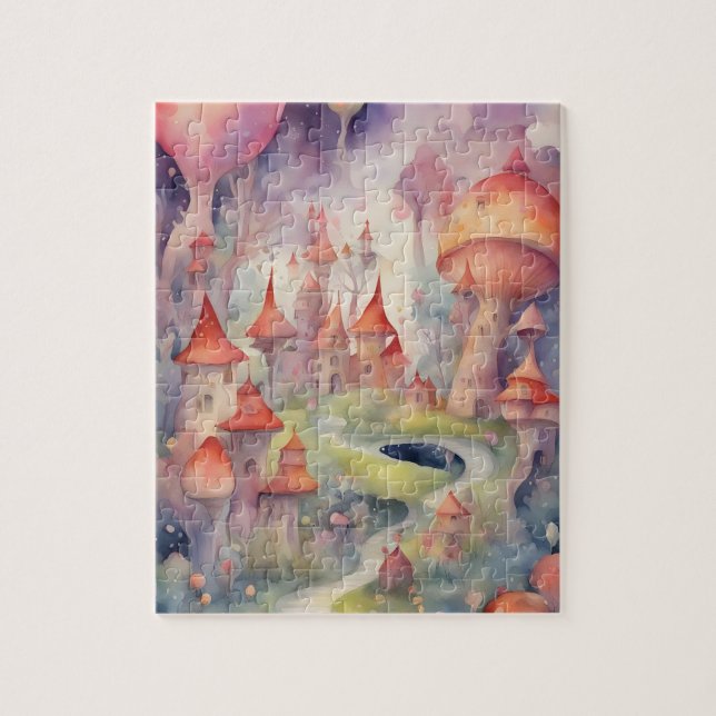 Vattenfärgad Fantasy World Magic Castle Pussel (Vertikal)