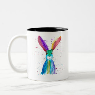 Vattenfärgad färglös hare Kanin Djurbunny Två-Tonad Mugg