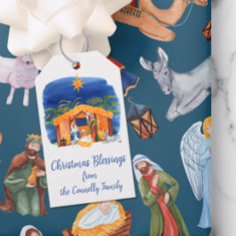 Vattenfärgad färgnyhet jul presentetikett