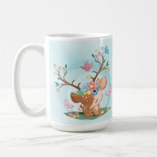 Vattenfärgad fawn, fåglar, fjärilar kaffemugg