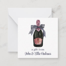 Vattenfärgad Fransk Champagne med Stripe Bow Gift Anteckningskort