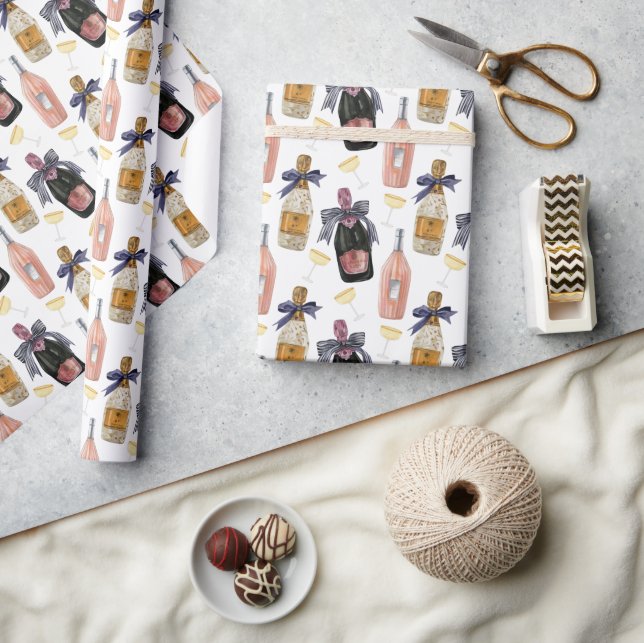 Vattenfärgad Fransk Champagne Presentpapper (Hantverk)