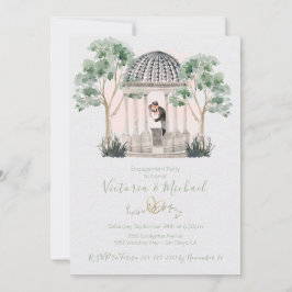 Vattenfärgad gazebo med brid och groom eucalyptus inbjudningar
