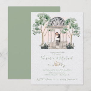 Vattenfärgad gazebo med brid och groom eucalyptus inbjudningar