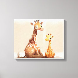 Vattenfärgad giraffe med Baby Canvastryck