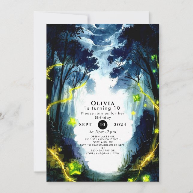 Vattenfärgad Gnistra Woodland Birthday Inbjudningar (Framsida)