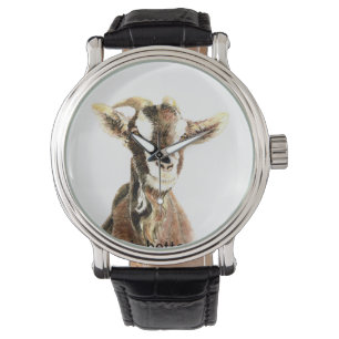 Vattenfärgad Goat Roligt Farm Animal Nature Art Armbandsur
