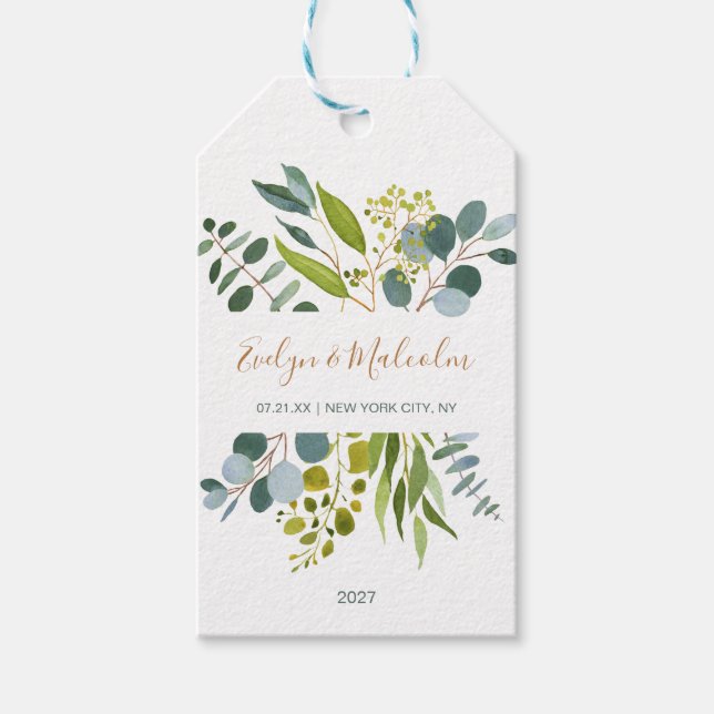 Vattenfärgad grå, eukalyptus Tack Presentetikett (Framsidan)