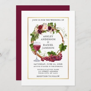 Vattenfärgad grafens Vines Blommigt Utandning Guld Inbjudningar