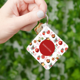 Vattenfärgad granatäpple Medelhavsfrukt Mönster Nyckelring